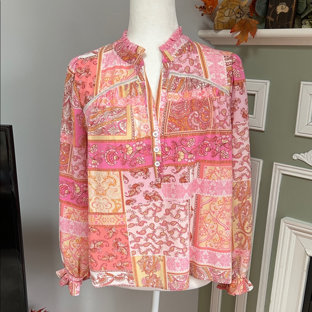 Fate Pink And Orange Patchwork Blouse - image 1